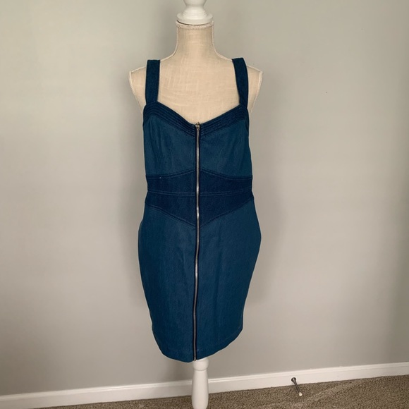 betsey johnson denim dress Betsey Johnson Bustier Zipper Front Mary Kate Mini Dress Denim Jean Size 0 Roses